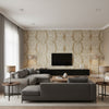 Lace Champagne | Schumacher Wallcovering - Living Room Visualization (AI-generated, may not be to scale. Verify pattern scale with product specifications.)
