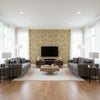 Twiggy Champagne | Schumacher Wallcovering - Living Room Visualization (AI-generated, may not be to scale. Verify pattern scale with product specifications.)