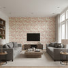 Twiggy Raspberry | Schumacher Wallcovering - Living Room Visualization (AI-generated, may not be to scale. Verify pattern scale with product specifications.)