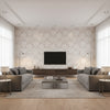 Albero Floreale Damask Grey | Schumacher Wallcovering - Living Room Visualization (AI-generated, may not be to scale. Verify pattern scale with product specifications.)