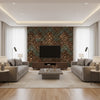 Chesapeake Topaz | Schumacher Wallcovering - Living Room Visualization (AI-generated, may not be to scale. Verify pattern scale with product specifications.)