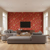 Fox Hollow Tomato And Brass | Schumacher Wallcovering - Living Room Visualization (AI-generated, may not be to scale. Verify pattern scale with product specifications.)