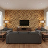 Fox Hollow Honey And Smoke | Schumacher Wallcovering - Living Room Visualization (AI-generated, may not be to scale. Verify pattern scale with product specifications.)