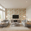 Fox Hollow Ivory | Schumacher Wallcovering - Living Room Visualization (AI-generated, may not be to scale. Verify pattern scale with product specifications.)