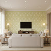 Chenonceau Sage | Schumacher Wallcovering - Living Room Visualization (AI-generated, may not be to scale. Verify pattern scale with product specifications.)