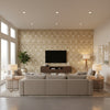 Chenonceau Fawn | Schumacher Wallcovering - Living Room Visualization (AI-generated, may not be to scale. Verify pattern scale with product specifications.)