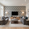 Chenonceau Charcoal | Schumacher Wallcovering - Living Room Visualization (AI-generated, may not be to scale. Verify pattern scale with product specifications.)
