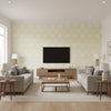 Chenonceau Bisque | Schumacher Wallcovering - Living Room Visualization (AI-generated, may not be to scale. Verify pattern scale with product specifications.)