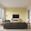 Chenonceau Buttercup | Schumacher Wallcovering - Living Room Visualization (AI-generated, may not be to scale. Verify pattern scale with product specifications.)