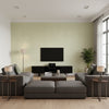 Willow Leaf Sage | Schumacher Wallcovering - Living Room Visualization (AI-generated, may not be to scale. Verify pattern scale with product specifications.)