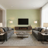 Harbury Trellis Willow | Schumacher Wallcovering - Living Room Visualization (AI-generated, may not be to scale. Verify pattern scale with product specifications.)