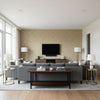 Harbury Trellis Sepia | Schumacher Wallcovering - Living Room Visualization (AI-generated, may not be to scale. Verify pattern scale with product specifications.)