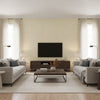 Prescott Diamond Tan | Schumacher Wallcovering - Living Room Visualization (AI-generated, may not be to scale. Verify pattern scale with product specifications.)