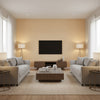 Prescott Diamond Terra Cotta | Schumacher Wallcovering - Living Room Visualization (AI-generated, may not be to scale. Verify pattern scale with product specifications.)