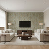 Isabella Paisley Mineral | Schumacher Wallcovering - Living Room Visualization (AI-generated, may not be to scale. Verify pattern scale with product specifications.)