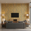 Emile Cachemire Spice | Schumacher Wallcovering - Living Room Visualization (AI-generated, may not be to scale. Verify pattern scale with product specifications.)