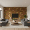Chalfont Fawn | Schumacher Wallcovering - Living Room Visualization (AI-generated, may not be to scale. Verify pattern scale with product specifications.)