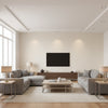 Somerset Strie Champagne | Schumacher Wallcovering - Living Room Visualization (AI-generated, may not be to scale. Verify pattern scale with product specifications.)