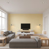 Somerset Strie Yellow | Schumacher Wallcovering - Living Room Visualization (AI-generated, may not be to scale. Verify pattern scale with product specifications.)
