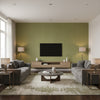 Somerset Strie Forest | Schumacher Wallcovering - Living Room Visualization (AI-generated, may not be to scale. Verify pattern scale with product specifications.)