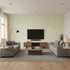 Coral Vine Aloe | Schumacher Wallcovering - Living Room Visualization (AI-generated, may not be to scale. Verify pattern scale with product specifications.)