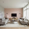 Coral Vine Garnet | Schumacher Wallcovering - Living Room Visualization (AI-generated, may not be to scale. Verify pattern scale with product specifications.)