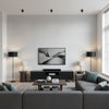 Diamond Check Pebble | Schumacher Wallcovering - Living Room Visualization (AI-generated, may not be to scale. Verify pattern scale with product specifications.)