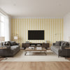 Wallis Stripe Jonquil | Schumacher Wallcovering - Living Room Visualization (AI-generated, may not be to scale. Verify pattern scale with product specifications.)