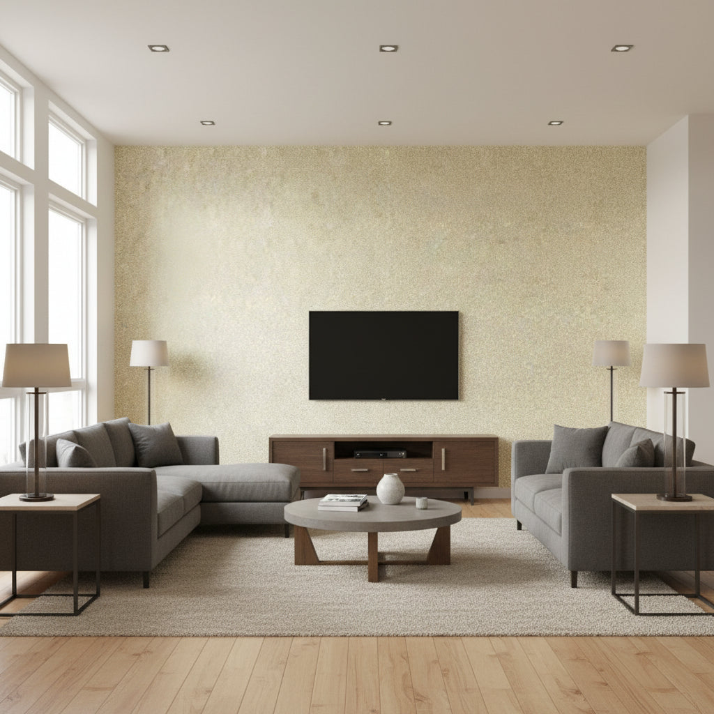 Celano Vine Mineral | Schumacher Wallcovering - Living Room Visualization (AI-generated, may not be to scale. Verify pattern scale with product specifications.)