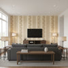 Hydrangea Drape Fawn | Schumacher Wallcovering - Living Room Visualization (AI-generated, may not be to scale. Verify pattern scale with product specifications.)
