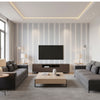 Morgan Stripe Porcelain | Schumacher Wallcovering - Living Room Visualization (AI-generated, may not be to scale. Verify pattern scale with product specifications.)