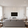 Beekman Stripe Pearl | Schumacher Wallcovering - Living Room Visualization (AI-generated, may not be to scale. Verify pattern scale with product specifications.)