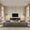 A-Twitter Summer | Schumacher Wallcovering - Living Room Visualization (AI-generated, may not be to scale. Verify pattern scale with product specifications.)