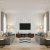 Fern Tree Sky | Schumacher Wallcovering - Living Room Visualization (AI-generated, may not be to scale. Verify pattern scale with product specifications.)