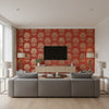 Ottoman Flower Paprika | Schumacher Wallcovering - Living Room Visualization (AI-generated, may not be to scale. Verify pattern scale with product specifications.)