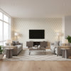 Tracery Sky | Schumacher Wallcovering - Living Room Visualization (AI-generated, may not be to scale. Verify pattern scale with product specifications.)