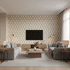 Tracery Charcoal | Schumacher Wallcovering - Living Room Visualization (AI-generated, may not be to scale. Verify pattern scale with product specifications.)