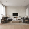 Spherica Silver | Schumacher Wallcovering - Living Room Visualization (AI-generated, may not be to scale. Verify pattern scale with product specifications.)