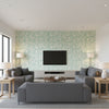 Shantung Silhouette Print Mineral | Schumacher Wallcovering - Living Room Visualization (AI-generated, may not be to scale. Verify pattern scale with product specifications.)