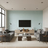 Ribbon Wave Aqua | Schumacher Wallcovering - Living Room Visualization (AI-generated, may not be to scale. Verify pattern scale with product specifications.)