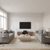 Kaladera Delft | Schumacher Wallcovering - Living Room Visualization (AI-generated, may not be to scale. Verify pattern scale with product specifications.)