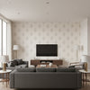 Kerala Paisley Oyster | Schumacher Wallcovering - Living Room Visualization (AI-generated, may not be to scale. Verify pattern scale with product specifications.)