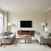 Kerala Paisley Water Blue | Schumacher Wallcovering - Living Room Visualization (AI-generated, may not be to scale. Verify pattern scale with product specifications.)