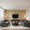 Mayla Damask Gilt | Schumacher Wallcovering - Living Room Visualization (AI-generated, may not be to scale. Verify pattern scale with product specifications.)