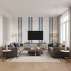 Greek Key Stripe Navy | Schumacher Wallcovering - Living Room Visualization (AI-generated, may not be to scale. Verify pattern scale with product specifications.)