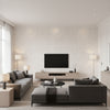 Raindrop Scroll Pearl | Schumacher Wallcovering - Living Room Visualization (AI-generated, may not be to scale. Verify pattern scale with product specifications.)