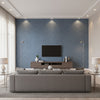 Beaded Scroll Peacock | Schumacher Wallcovering - Living Room Visualization (AI-generated, may not be to scale. Verify pattern scale with product specifications.)