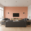 Imperial Trellis Ii Ivory / Mandarin | Schumacher Wallcovering - Living Room Visualization (AI-generated, may not be to scale. Verify pattern scale with product specifications.)