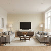 Imperial Trellis Ii Sand / Ivory | Schumacher Wallcovering - Living Room Visualization (AI-generated, may not be to scale. Verify pattern scale with product specifications.)