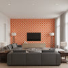 Morocco Terra Cotta | Schumacher Wallcovering - Living Room Visualization (AI-generated, may not be to scale. Verify pattern scale with product specifications.)